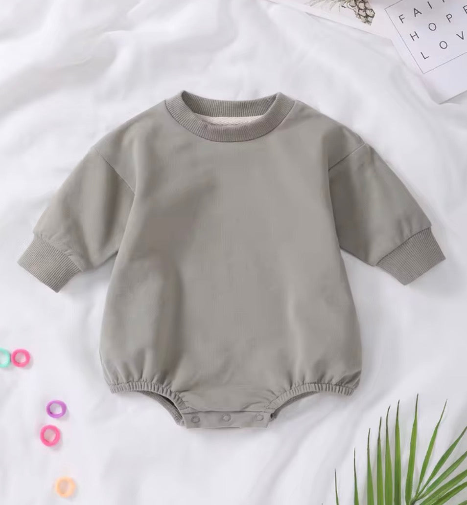 Long Sleeve Bubble Romper - Sage Green