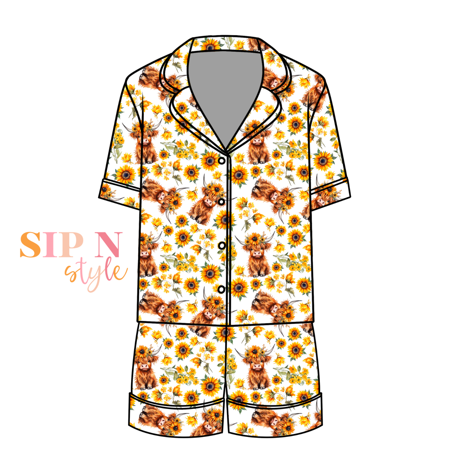 Highland Cow Short PJ Set