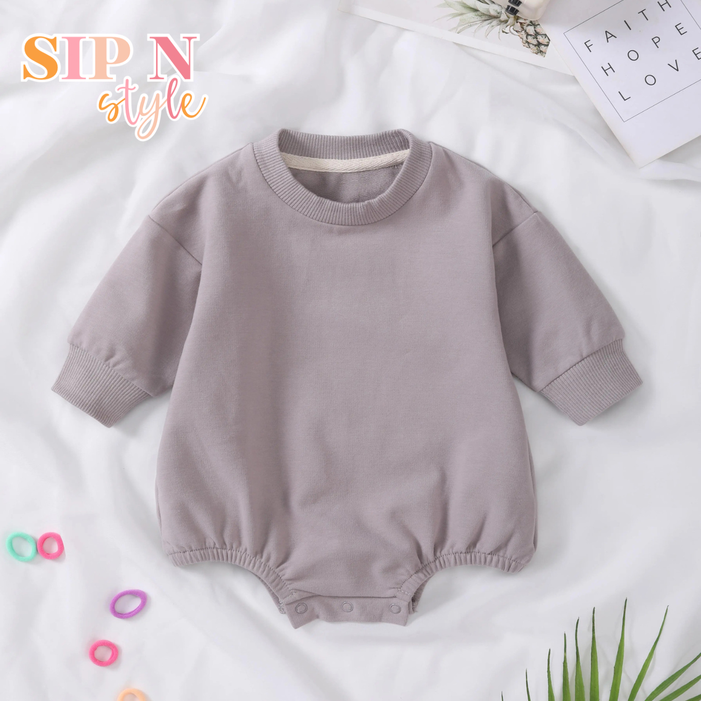 Long Sleeve Bubble Romper - Grey Purple