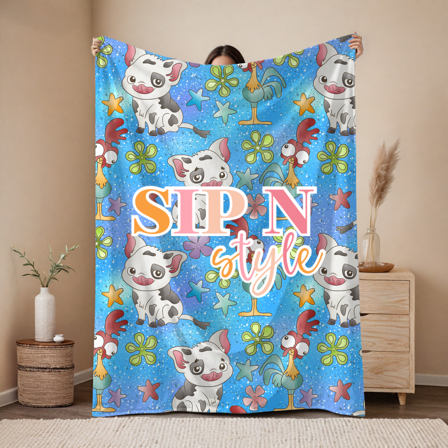 Pig & Chicken Plush Blanket