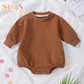Long Sleeve Bubble Romper - Brown