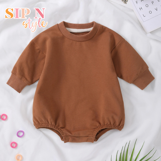 Long Sleeve Bubble Romper - Brown